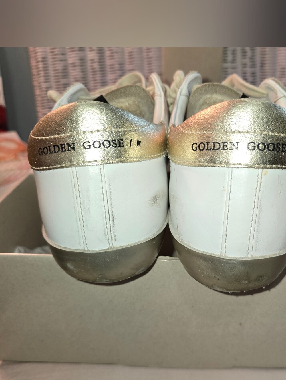 Golden Goose White/ Gold Leather Super Star Sneakers  sz 40 - Picture 3 of 11